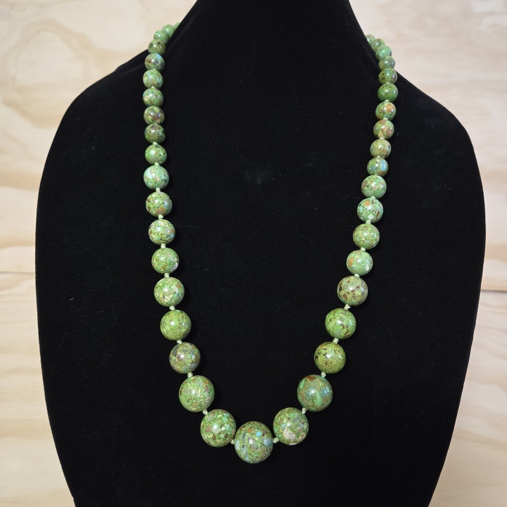 AIL Aluma Green Turquoise Mosaic Graduated Bead Sterling Silver Necklace 28"-30"